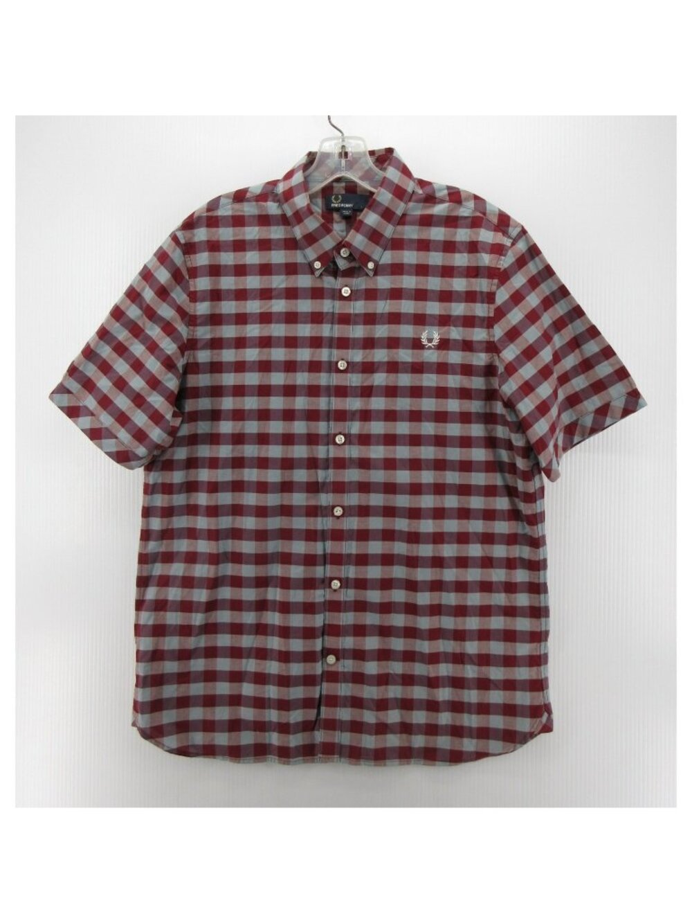 Fred Perry Shirt Large Gingham Check Button Down Short Sleeve Woven